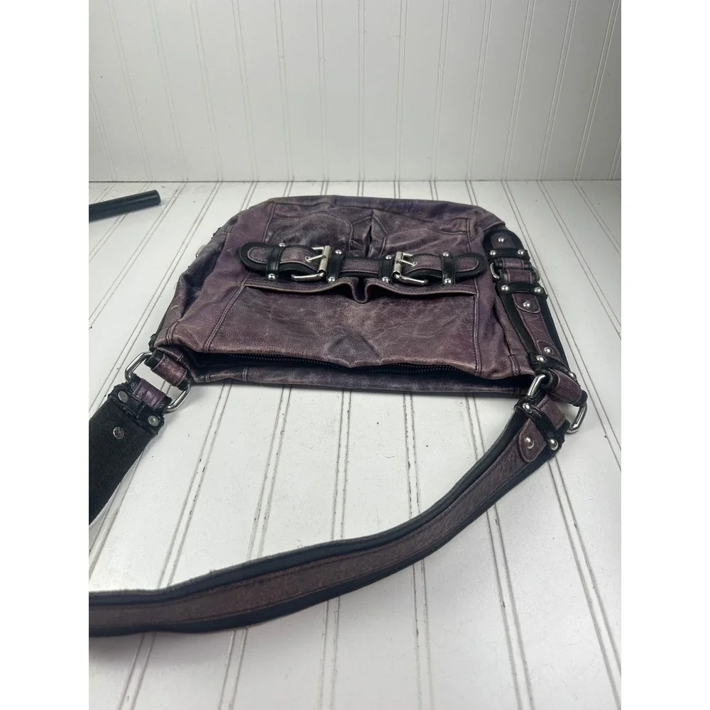 Tano Vintage Y2K Hobo Distressed Purple Leather Shoulder Bag Purse